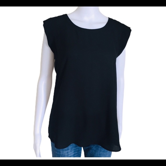 PLEIONE (Anthropologie) Bailey Blouse/Top With Cap Sleeves Black Size Small - Picture 6 of 11